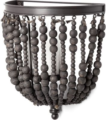 Liam Wall Candle Holder (II - Black Metal Frame with Wooden Beads)