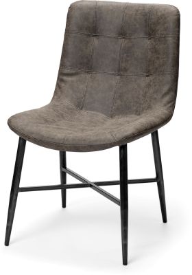 Barrow Dining Chair (Set of 2 - Brown Faux-Leather Seat Black Metal Frame)