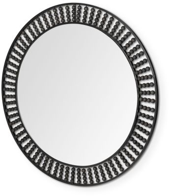Claiborne Wall Mirror (Round Black Metal Frame Mirror with Wood Beads)