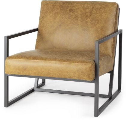Armelle Accent Chair (II - Brown Leather Seat with Grey Metal Frame)