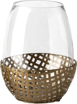 Reena Table Candle Holder (Large - Gold Woven Metal Base)