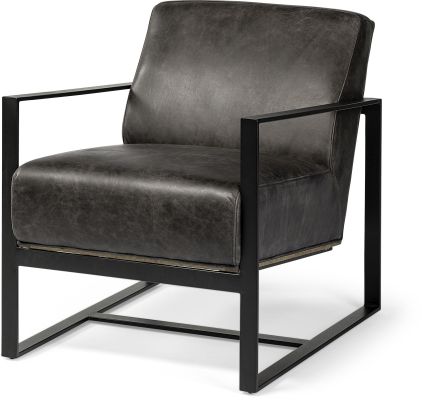 Stamford Accent Chair (Black Leather & Black Metal)