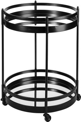 Ada Bar Cart (Round Shape Black Metal Frame Two-Tier with Glass Shelf)