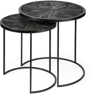 Chakra Accent Table (Set of 2 - Round Dark Wood Top Black Frame)
