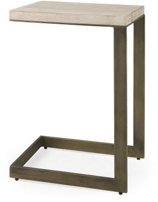 Faye End Table (Light Brown Wood with Gold Metal Base)