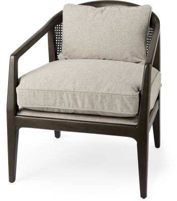 Landon Accent Chair (Dark Brown Wood with Grey Fabric Seat)