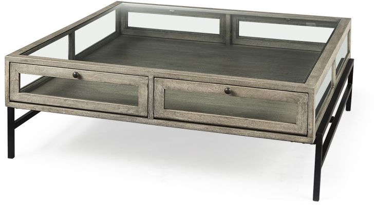 Arelius Coffee Table (Grey Wood with Black Metal Base Square Display)