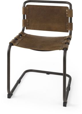 Berbick Dining Chair (Brown Leather & Black Metal)