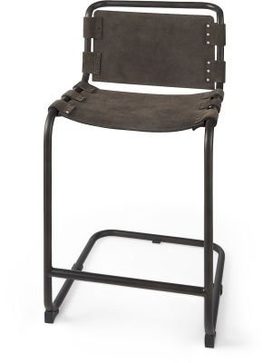 Berbick Counter Stool (Brown & Grey Suede with Iron Frame)