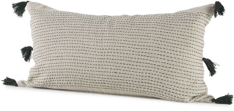 Charmaine Decorative Pillow (14x26 - Beige & Green with Fringe Cover)