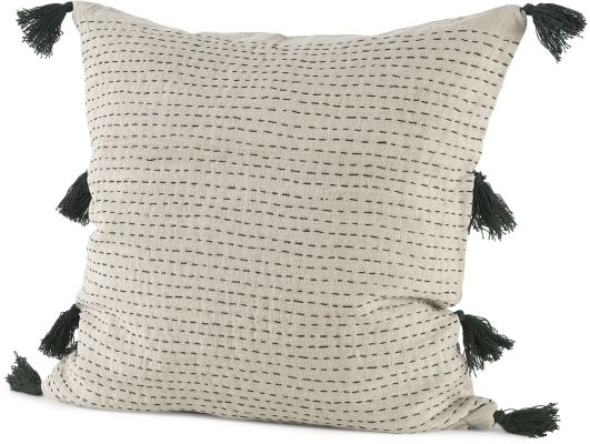 Charmaine Decorative Pillow (18x18 - Beige & Green Fabric with Fringe Cover)