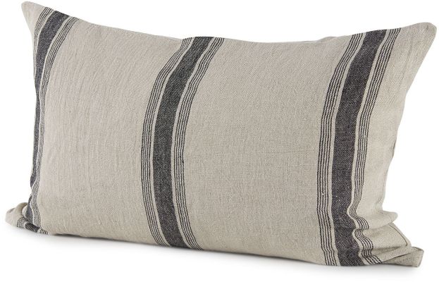 Hattie Decorative Pillow (13x21 - Beige & Black Fabric Striped Cover)