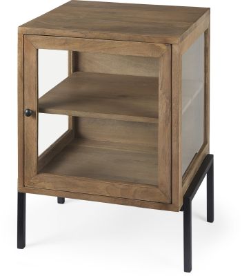 Arelius End Table (Light Brown Wood with Black Metal Frame)