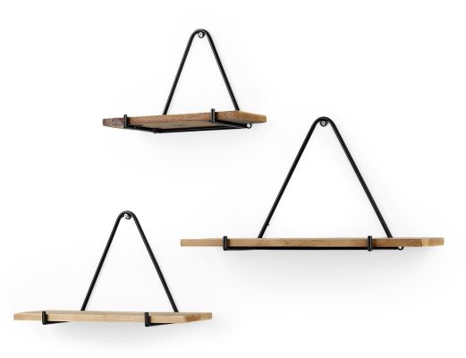 Khufu Shelf (Set of 3 - Brown Wood with Black Metal Triangular Hanging Shelves)