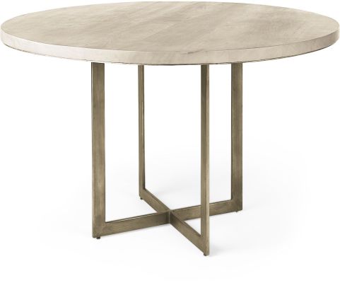 Faye Dining Table (Round - Light Brown Wood with Gold Metal Base)