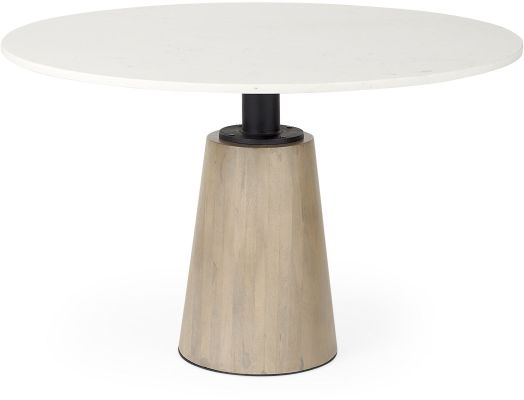 Maxwell Dining Table (White Marble & Light Wood Black Accent)