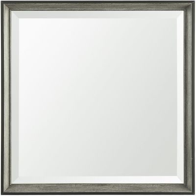 Bathroom Vanity Mirror (24x24 - Black & Grey Faux Wood Beveled Frame)