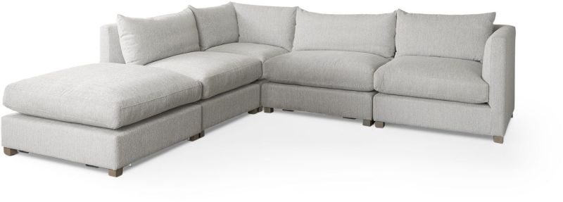 Valence Modular Sofa (5 Piece with Ottoman Set - Light Grey)