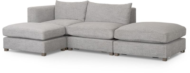 Valence Modular Sofa (4 Piece Set with Two Ottomans - Medium Grey)