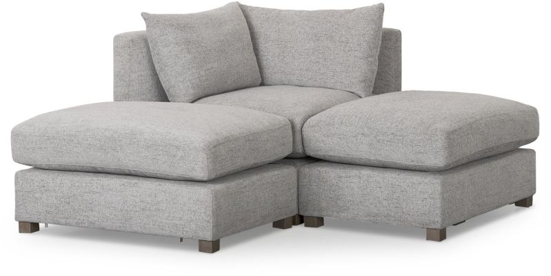 Valence Modular Sofa (3 Piece Set with Two Ottomans - Medium Grey)