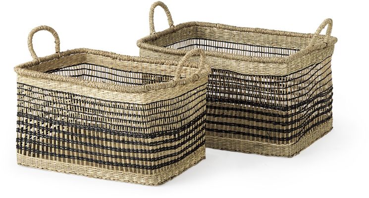 Nia Baskets (Set of 2 - Light Brown Seagrass Rectangular Basket with Handles)