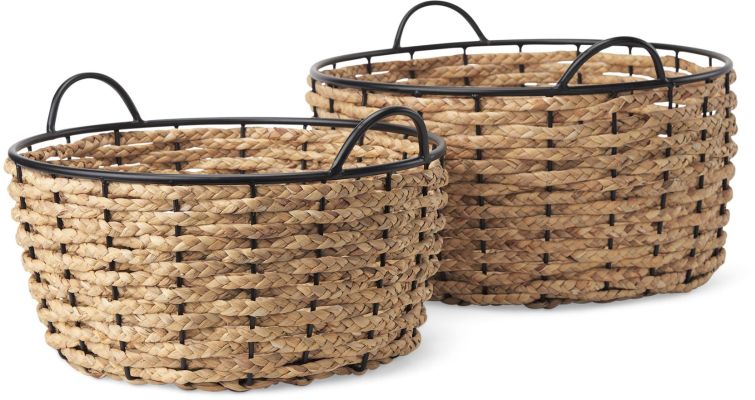 Braelyn Baskets (Set of 2 - Woven with Metal Detail Round)