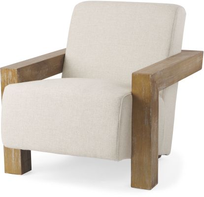Sovereign Accent Chair (Cream Fabric & Brown Wood)