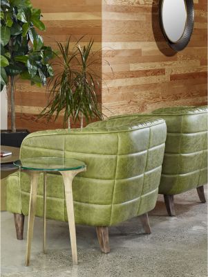 Magdelan Tufted Leather Arm Chair (Emerald)
