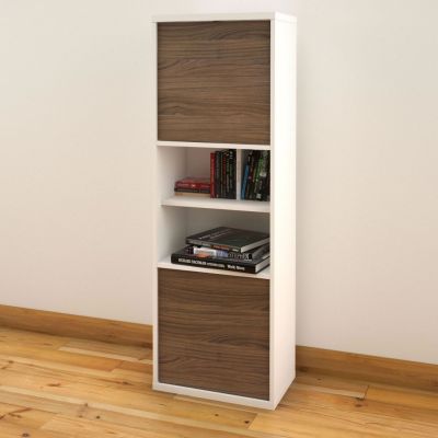Liber-T 2-Door Bookcase (White & Walnut)