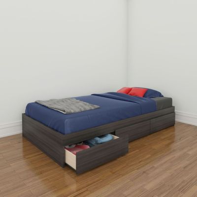 Allure Twin Size Storage Bed (White & Ebony)