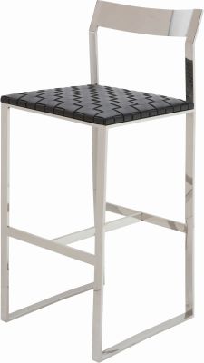 Camille Bar Stool (Black Leather with Silver Frame)