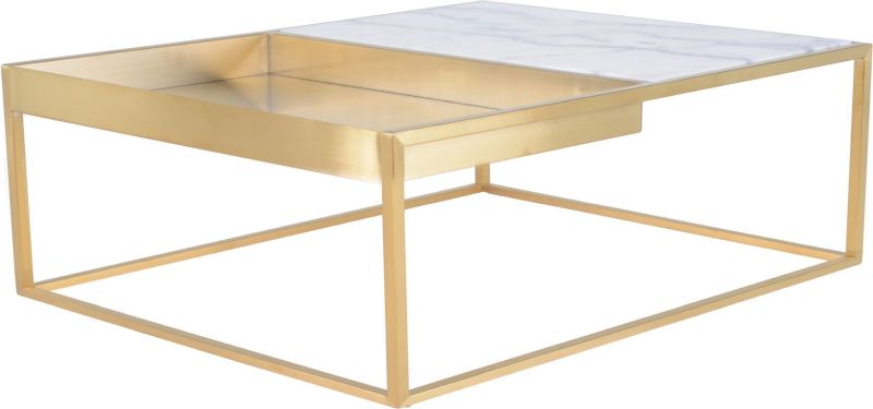 Corbett Coffee Table (Square - White with Gold Base)