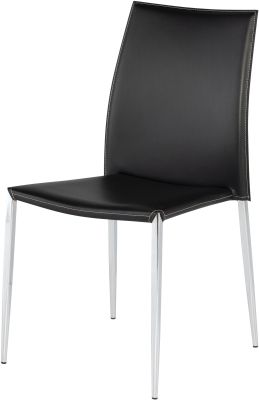 Eisner Dining Chair (Black Leather with Silver Frame)