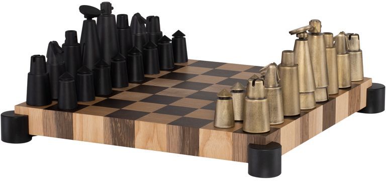 Chess Set Gaming Table (Smoked Oak & Black Base)