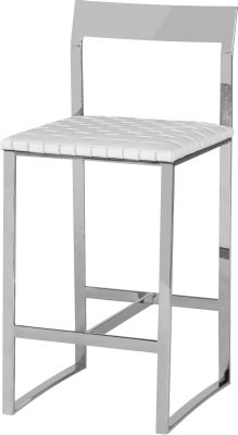 Camille Counter Stool (White Leather with Silver Frame)