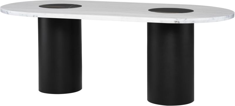 Stevie Dining Table (White Marble & Noir Marble Inlay)