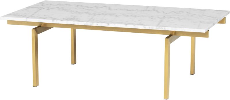 Louve Coffee Table (Rectangular - White with Gold Base)
