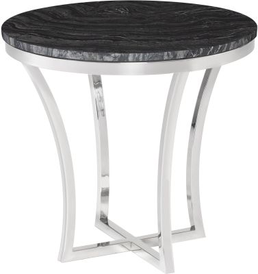 Aurora Side Table (Black Wood Vein with Silver Base)