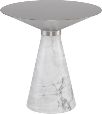 Iris Side Table (Large - Brushed Stainless Top with White Marble Base)