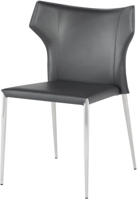 Wayne Dining Chair (Dark Grey Leather with Silver Legs)