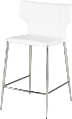 Wayne Counter Stool (White Leather with Silver Base)