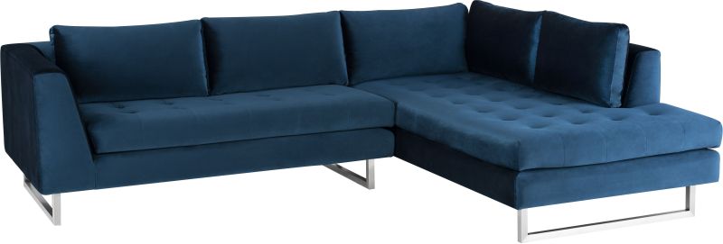 Janis Sectional Sofa (Right - Midnight Blue with Silver Legs)