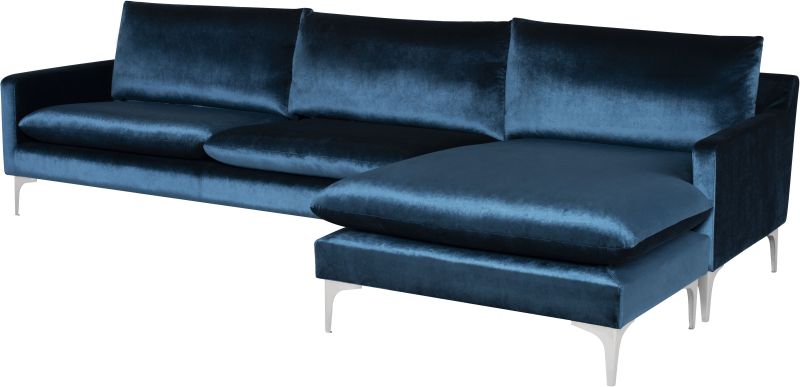 Anders Sectional Sofa (Midnight Blue with Silver Legs)