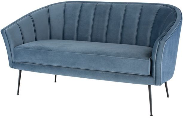 Aria Double Seat Sofa (Dusty Blue with Black Legs)