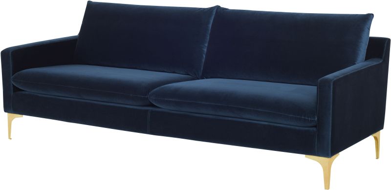 Anders Triple Seat Sofa (Midnight Blue with Gold Legs)