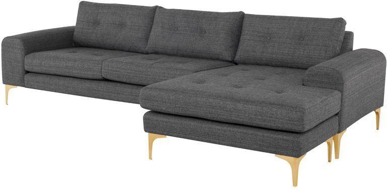 Colyn Sofa Sectionnel (Tweed Gris Foncé avec Pattes Dorées)
