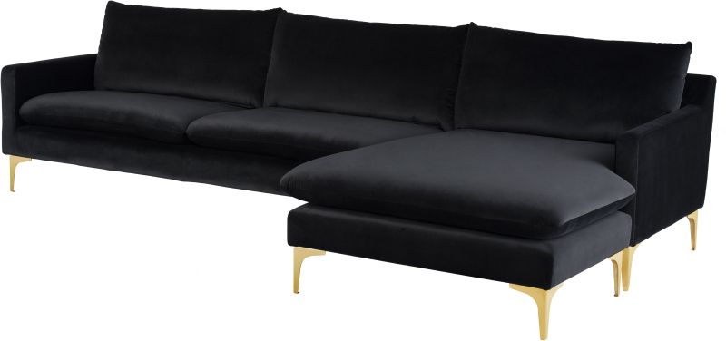 Anders Sectional Sofa (Black with Gold Legs)