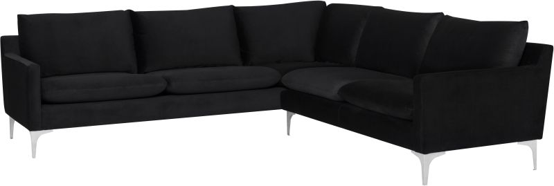 Anders Sectional Sofa (L-Shaped - Black with Silver Legs)