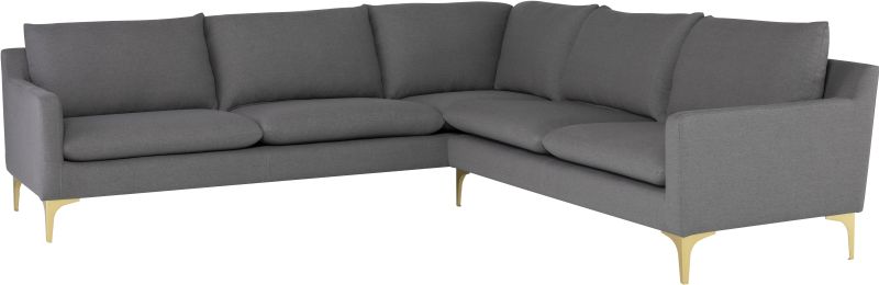 Anders Sectional Sofa (L-Shaped - Slate Grey with Gold Legs)