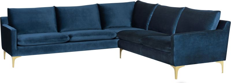 Anders Sectional Sofa (L-Shaped - Midnight Blue with Gold Legs)